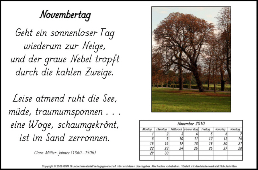 Gedicht-Kalender: November 2010 - Medienwerkstatt-Wissen © 2006-2024
